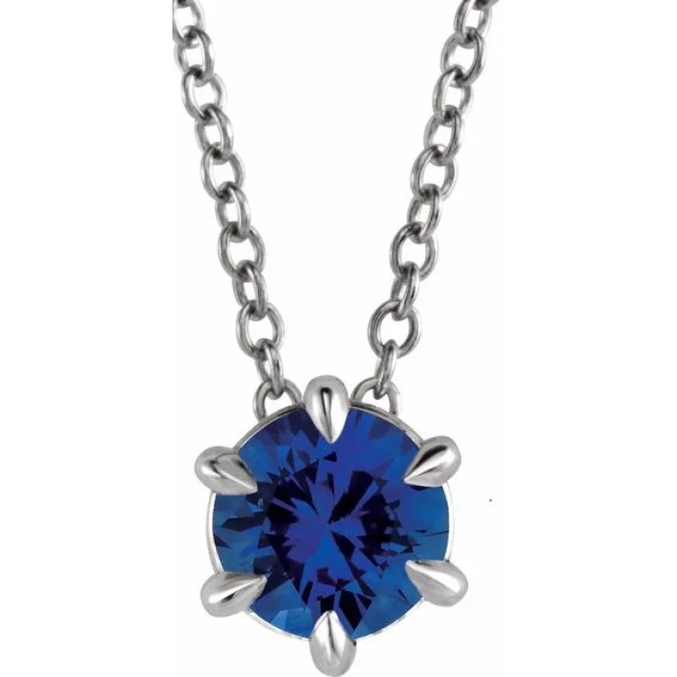 Ladies team spirit necklaces -Sterling Silver 6 mm Natural Blue Sapphire Solitaire 16-18" Necklace