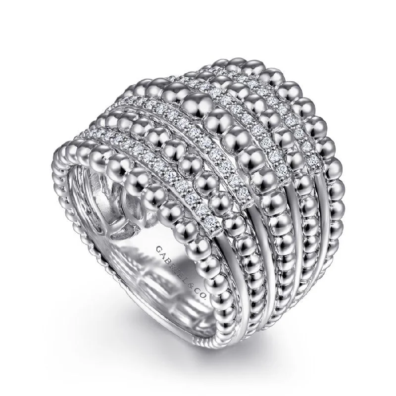 Ladies Rings for Girl Spark-Gabriel & Co. - LR51898SVJWS - 925 Sterling Silver White Sapphire Wide Bujukan Ring