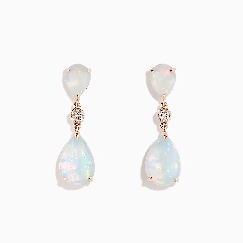 Ladies Earrings with Yellow Sanidine-14K Rose Gold Opal and Diamond Drop Earrings