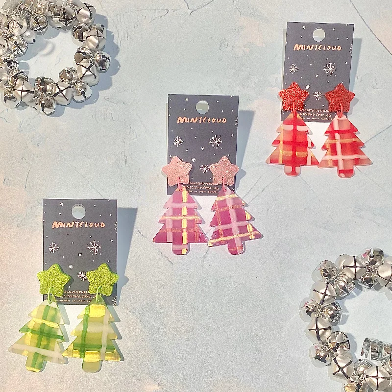 Ladies Earrings with Red Pyroxmangite-Mintcloud Christmas Earrings - Tartan Christmas Tree