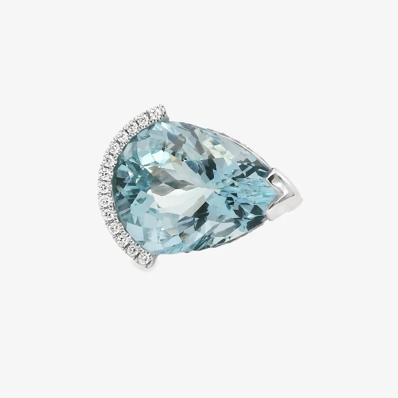 Ladies Rings Fresh Spark-13.13CT Pear Shaped Aquamarine & Diamond Ring