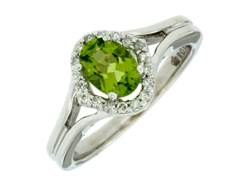 Ladies Rings Dual Spark-14k White Gold Oval Peridot and Diamond Halo Ring WC7014X-PE