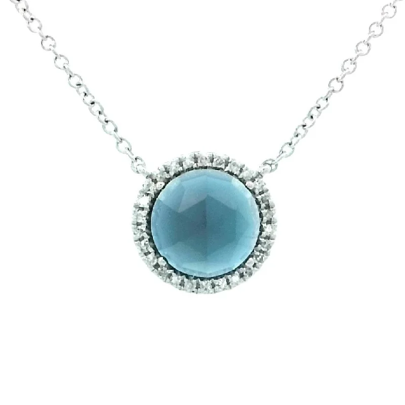 Ladies fine link necklaces -Round Blue Topaz Necklace in White Gold