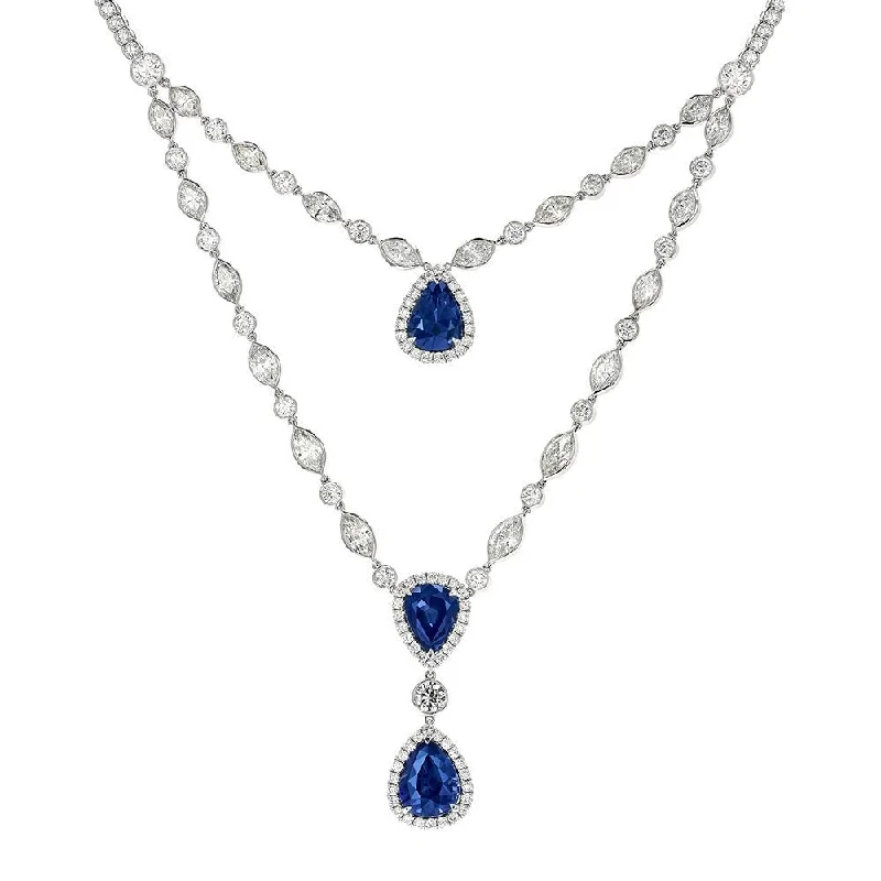 Ladies vivid bead necklaces -JULEVE 18KT WHITE GOLD PEAR SHAPE SAPPHIRE & DIAMOND NECKLACE- SOLD