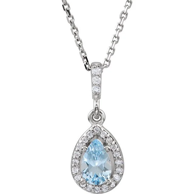 Ladies royal purple necklaces -14KT WHITE GOLD AQUAMARINE & DIAMOND 18" NECKLACE