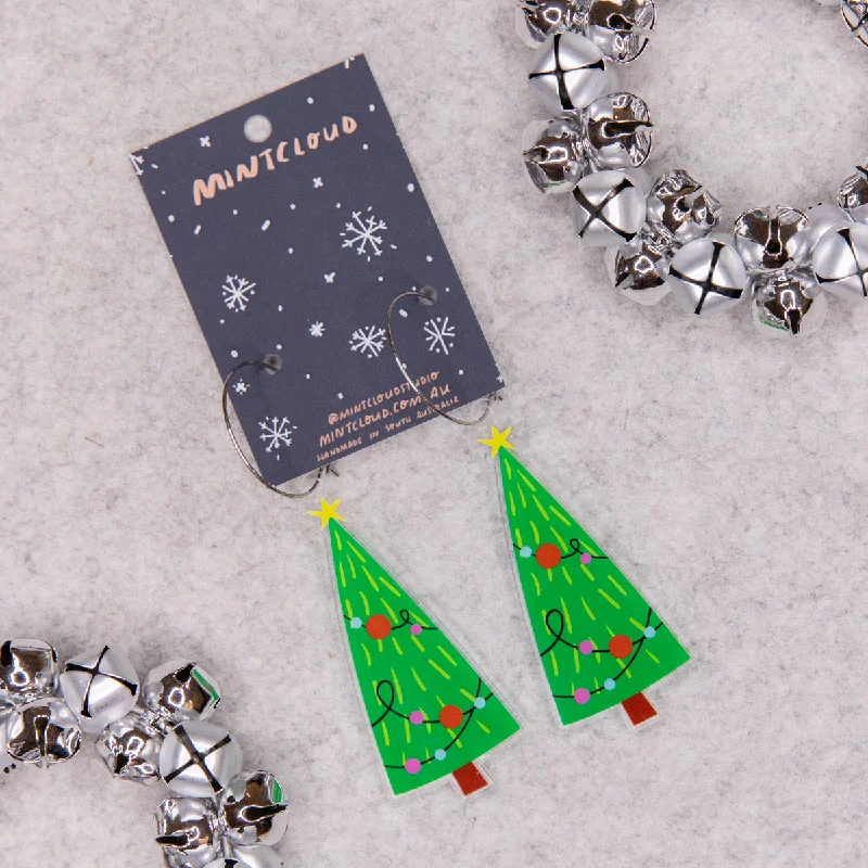 Ladies Earrings with White Thaumasite-Mintcloud Christmas Earrings - Bright Christmas Tree*