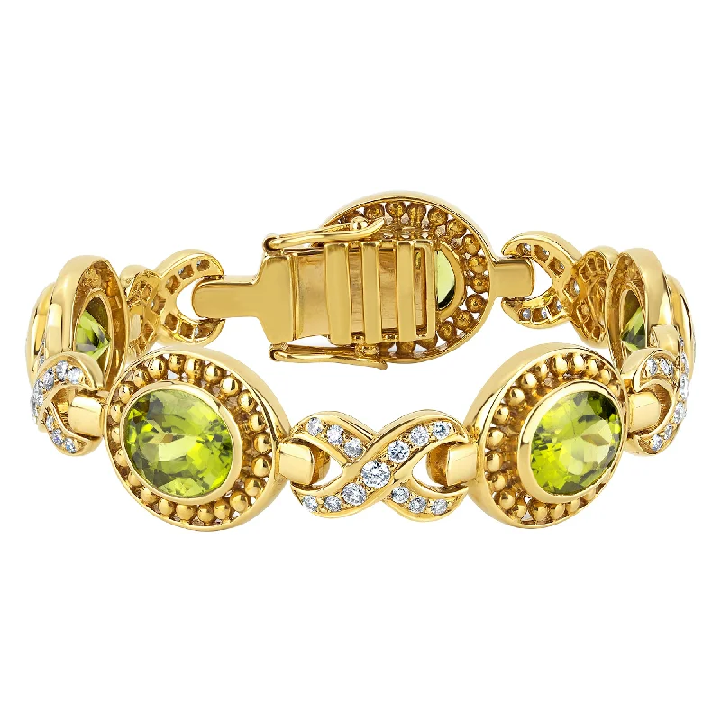 Ladies steampunk twist bracelets -Bracelet- Peridot And Diamond (1451A)