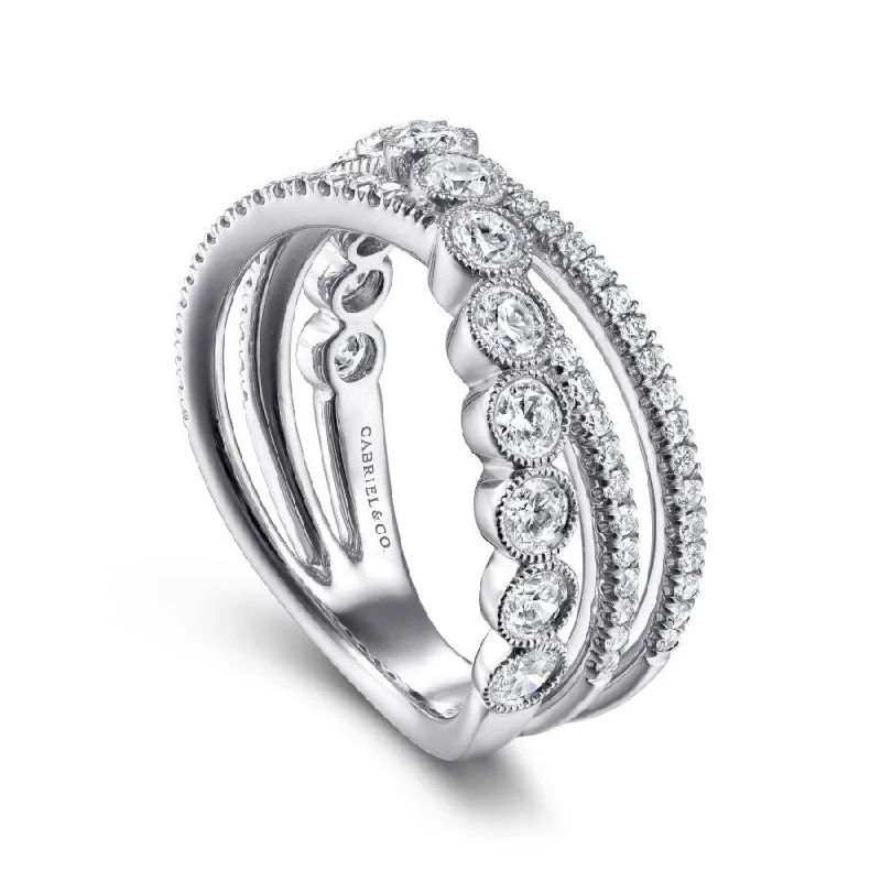 Gabriel & Co. - LR51635W45JJ - 14K White Gold Bezel and Prong Set Criss Cross Diamond Ring