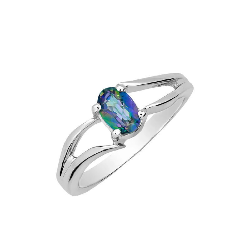 Ladies Rings with Blue Jeremejevite-Sterling Silver Oval Rainbow Topaz Ring HB14340RTSS