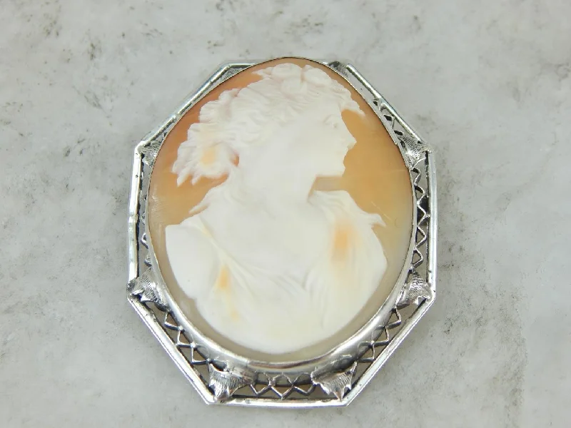 Ladies classic vintage brooches -Vintage Sterling Silver Cameo Brooch