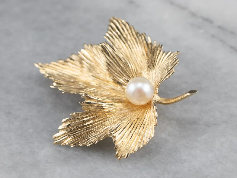 Ladies sunny breeze brooches -Golden Pearl Grape Leaf Brooch