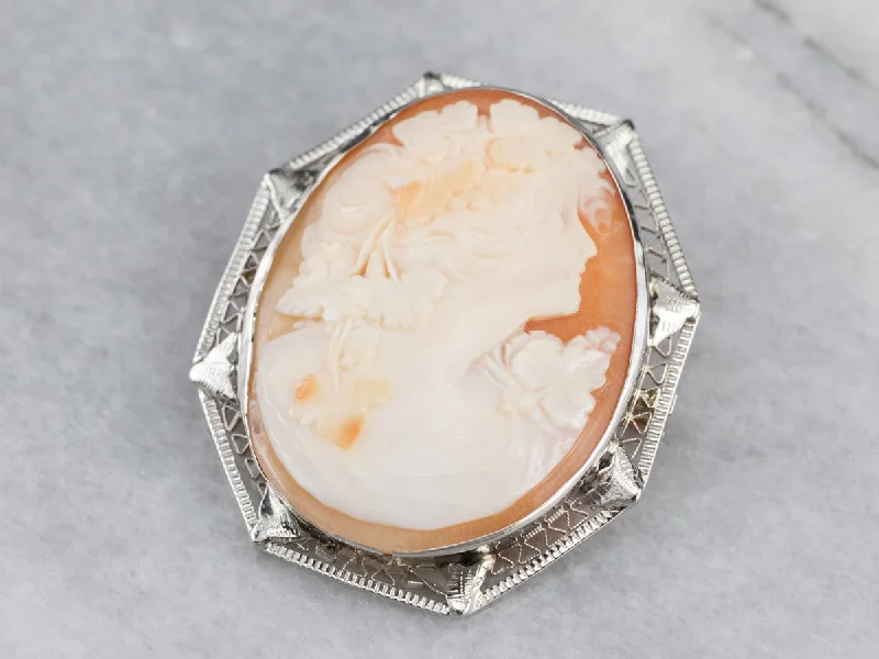 Ladies icy winter brooches -Art Deco Bacchante Maiden Cameo Brooch Pendant