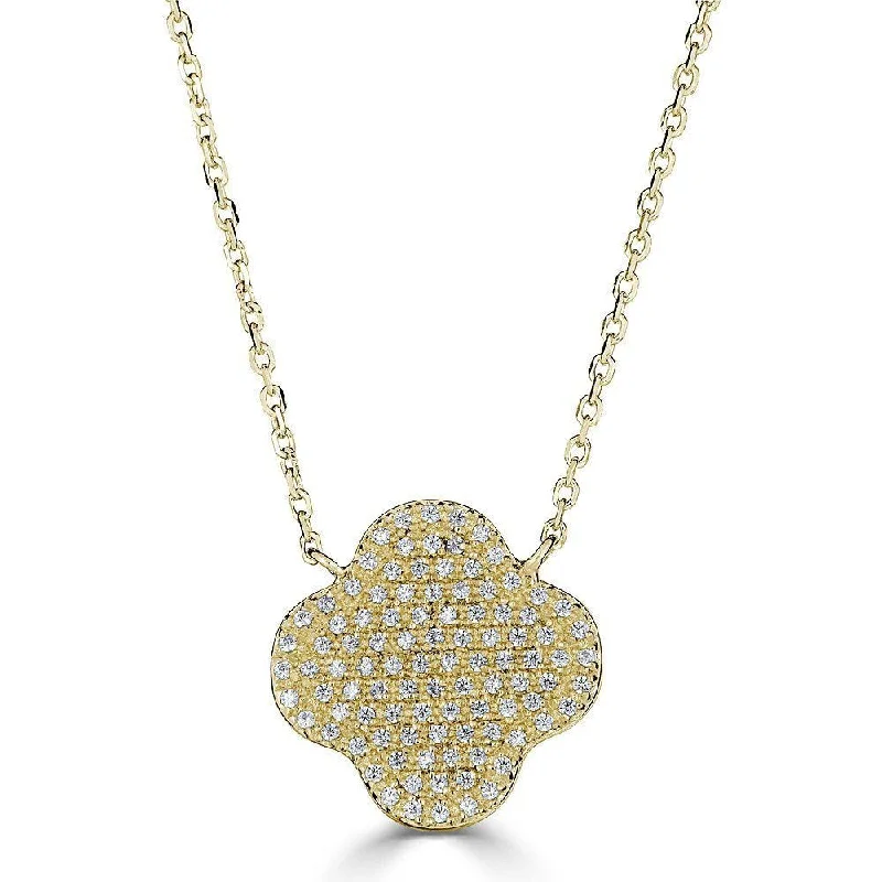 Ladies bold red necklaces -EMILIQUE 14KT GOLD 3/8 CTW ROUND DIAMOND CLOVER NECKLACE