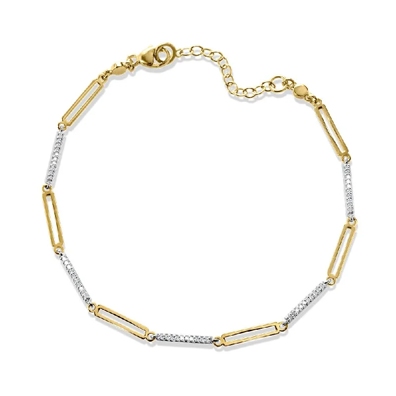 Ladies space gleam bracelets -Diamond Paperclip Bracelet in Two-Tone Gold