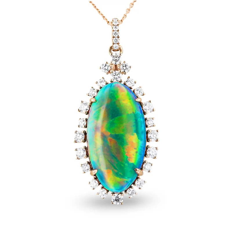 Ladies petal glow necklaces -JULEVE 18KT ROSE GOLD 9.63CT ETHIOPIAN OPAL & 1.32CTW DIAMOND HALO NECKLACE