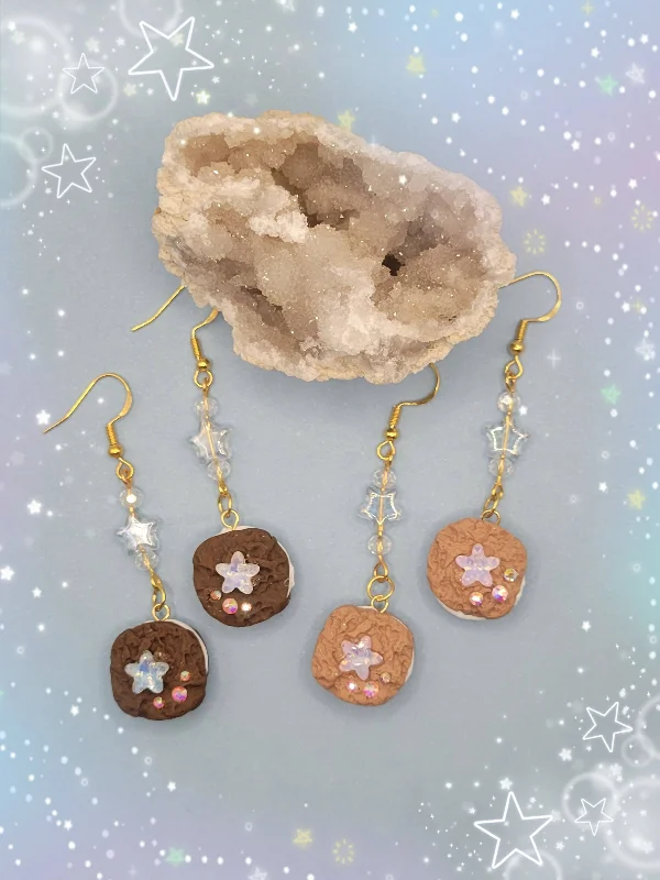 Ladies Earrings with Soft Morganite-Cookie Sandwich Star Earrings