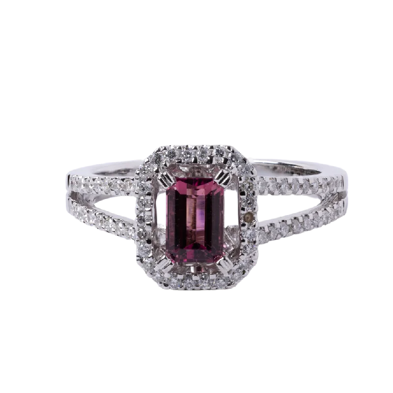 Ladies Rings with Heart Glow-14k White Gold .67ct Pink Tourmaline and Diamond Ring