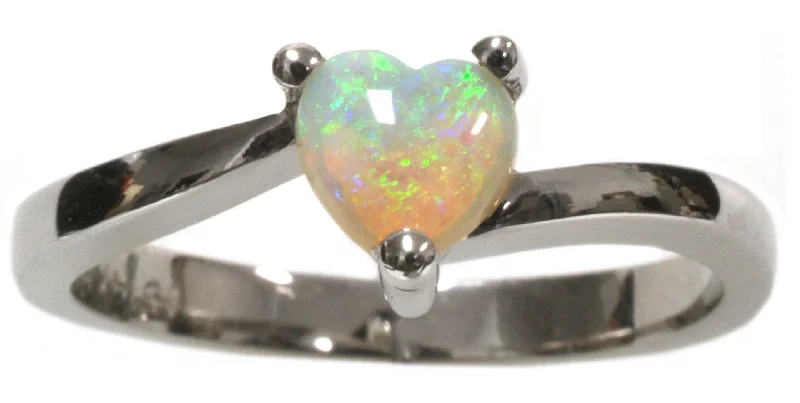 Ladies Rings with Red Wulfenite-14K White Gold Heart Shape Opal Ring  HB14210OP-W