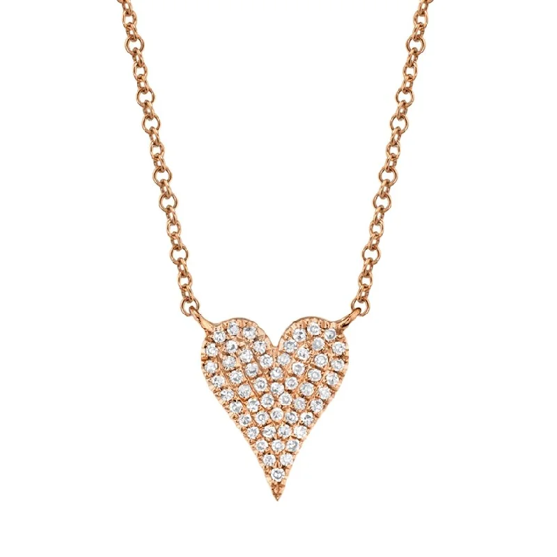 Ladies effortless daily necklaces -14KT GOLD 0.11 CTW DIAMOND PAVE HEART NECKLACE