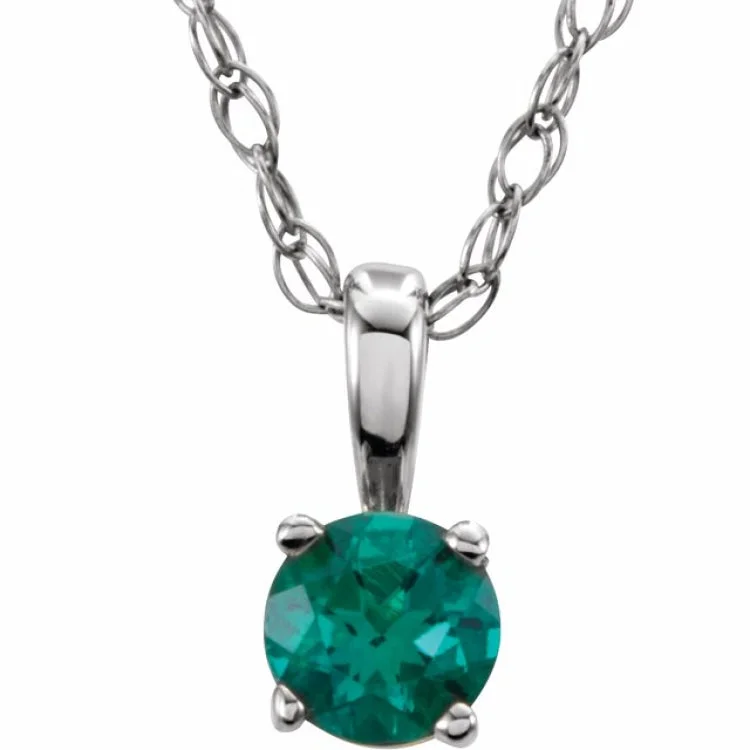 Ladies faithful shine necklaces -14K White 3 mm Imitation Emerald Youth Solitaire 14" Necklace