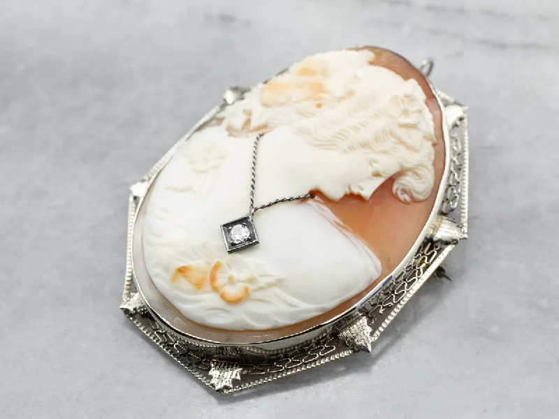 Ladies eastern mystique brooches -Art Deco Cameo Diamond Filigree Brooch Pendant