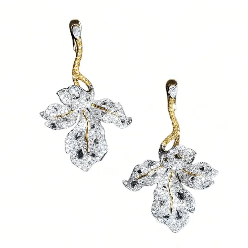 Ladies Earrings for Festive Shine-18K Diamond Maple Leaf Foliage Four Season Pendant Earrings