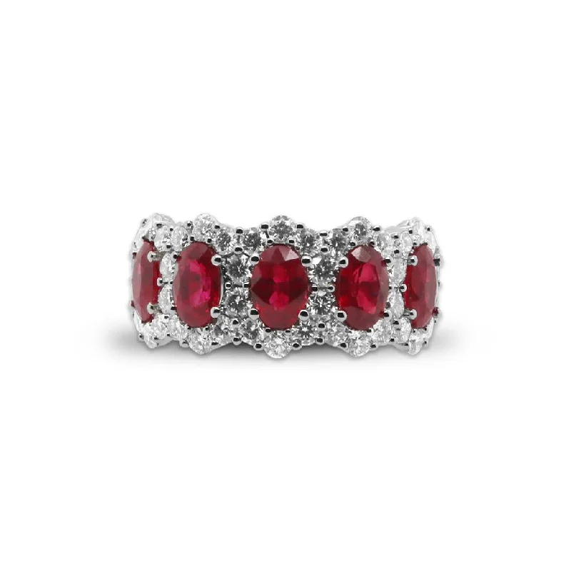 Ladies Rings with Aqua Variscite-18k White Gold Ruby And Diamond Ring