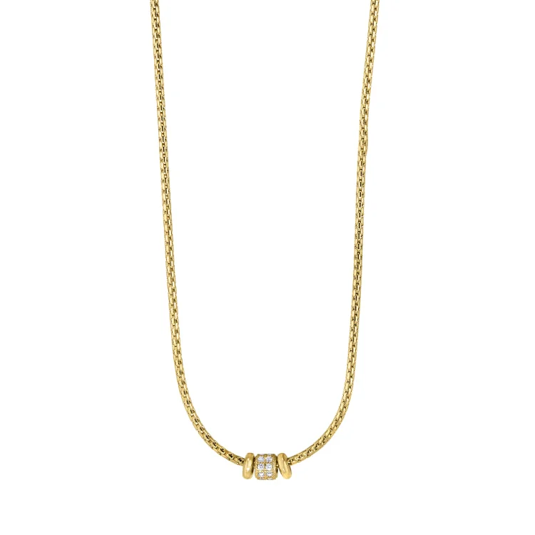 Ladies hexagonal flash necklaces -Gold Finish Sterling Silver Corean Cable Necklace with a Barrell with Simulated Diamonds - Adjustable 16"-18"