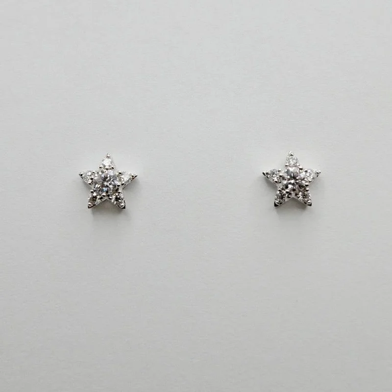 Ladies Earrings Twist Glow-14K White Gold Moissanite Star Stud Earrings