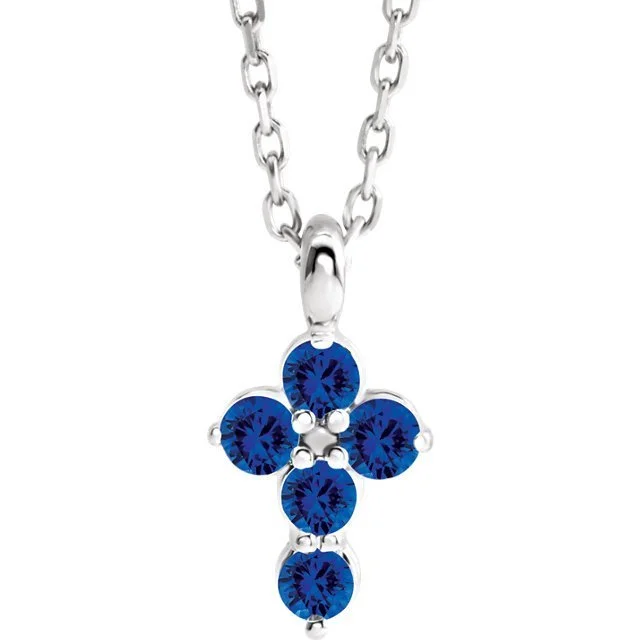 Ladies daring glow necklaces -14KT GOLD BLUE SAPPHIRE PETITE CROSS NECKLACE