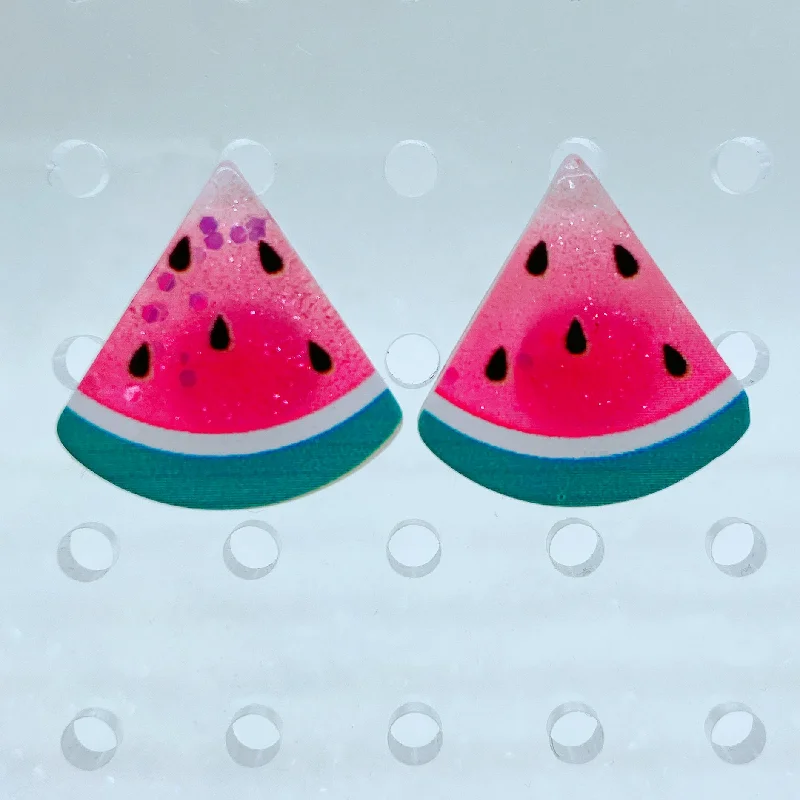 Ladies Earrings with Blue Sapphire-Instant Shipping! Watermelon Stud Earrings