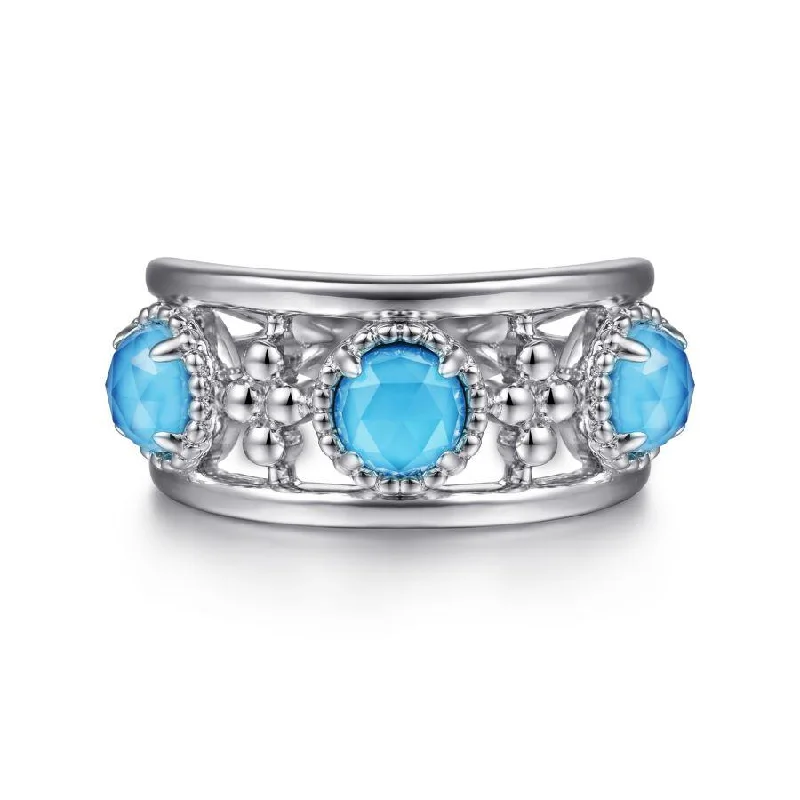 Ladies Rings Handcrafted Spark-Gabriel & Co. - LR52125SVJXT - 925 Sterling Silver Rock Crystal and Turquoise Station Ring