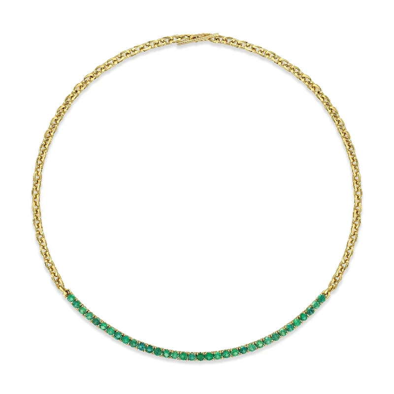 Ladies radiant glitter necklaces -XS Knife Edge and Emerald Tennis Link Necklace