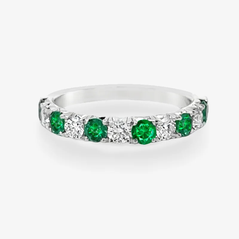 Ladies Rings with Anchor Shine-0.60CT Emerald & Diamond Halfway Ring