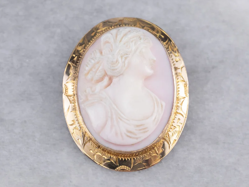 Ladies birthstone shine brooches -Vintage Pink Shell Cameo Brooch