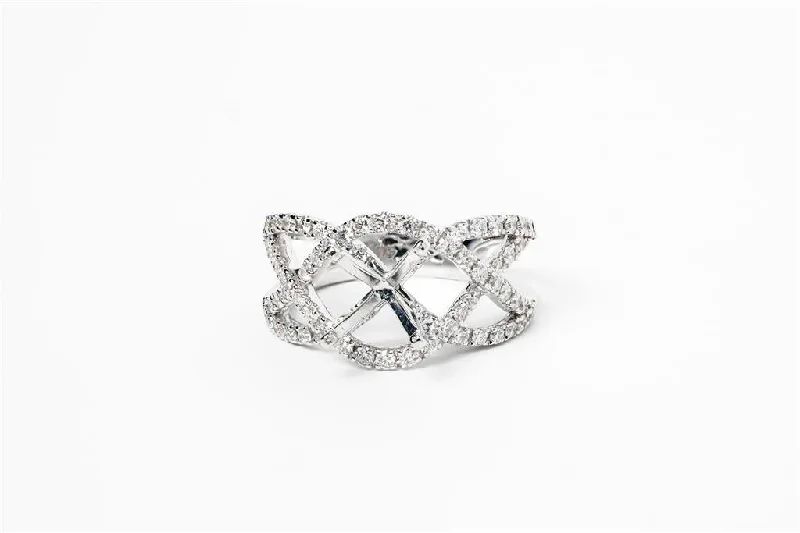 Ladies Rings with Teardrop Spark-14k White Gold Diamond Ring w/Criss-Cross Design