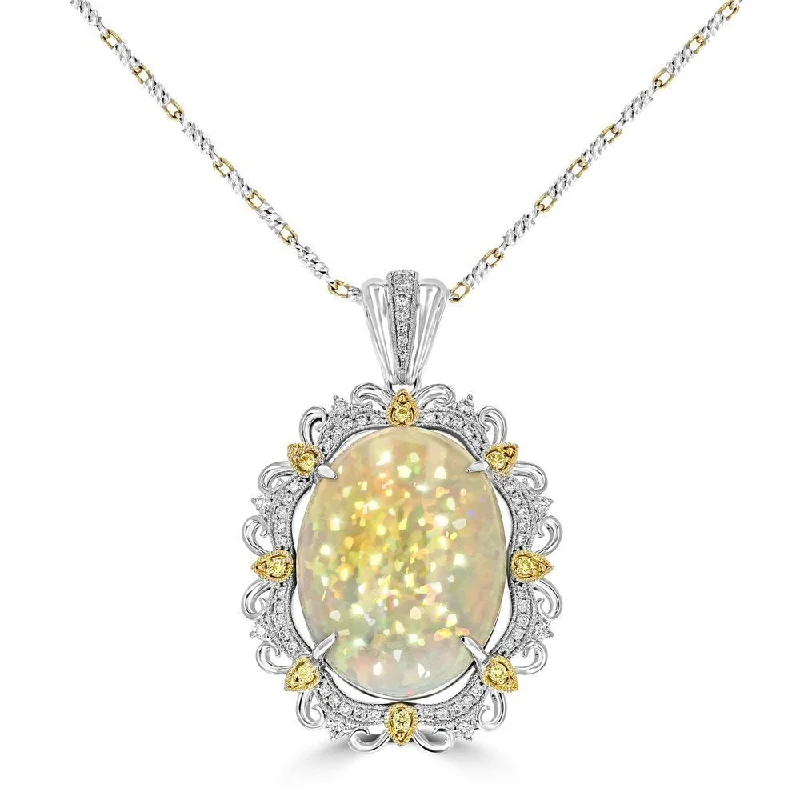 Ladies lavish gold necklaces -JULEVE 18KT TWO TONE ETHIOPIAN OPAL & DIAMOND NECKLACE