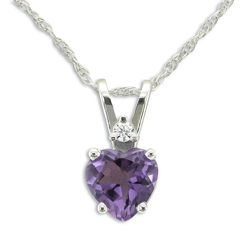 Ladies budget sparkle necklaces -14KT GOLD 0.70 CT HEART AMETHYST AND DIAMOND NECKLACE