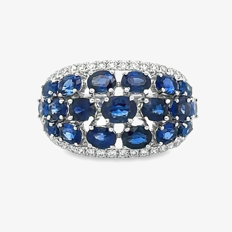 Ladies Rings for Casual Glow-East West Sapphire & Diamond Dome Ring