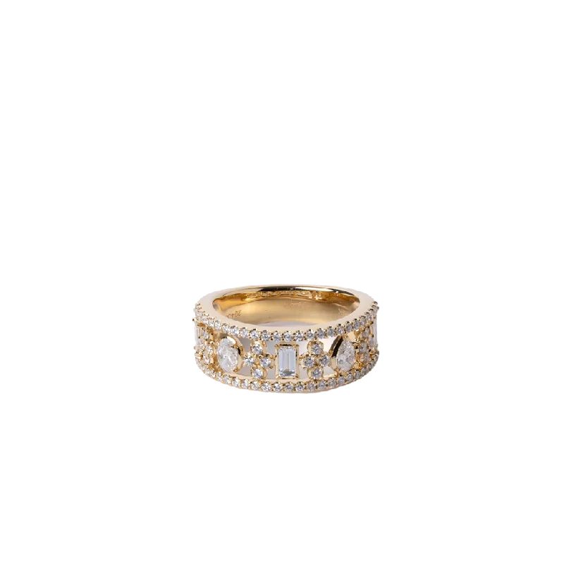 Ladies Rings Soft Shine-18k Yellow Gold Alternating Diamond Ring - .98cttw