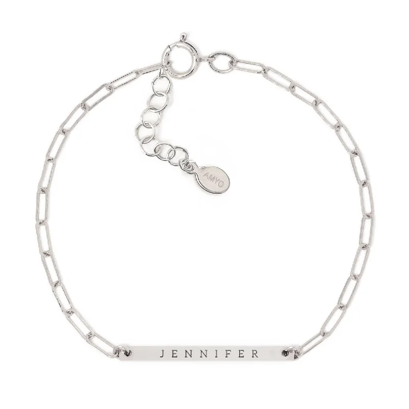 Ladies vivid bead bracelets -Engravable Thin Bar Chain Link Bracelet