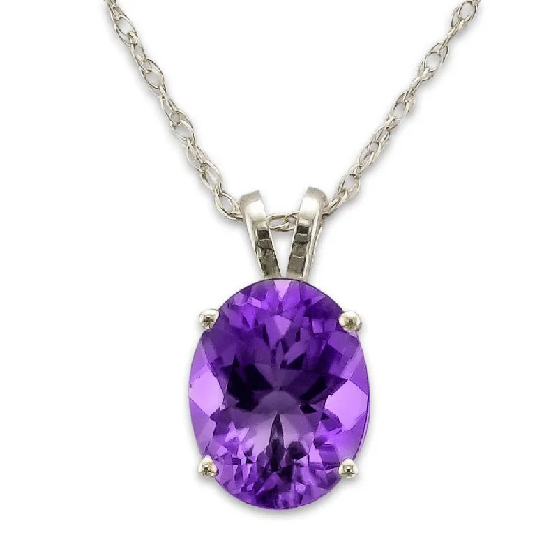 Ladies uneven edge necklaces -14KT GOLD 1.60 CT OVAL AMETHYST NECKLACE