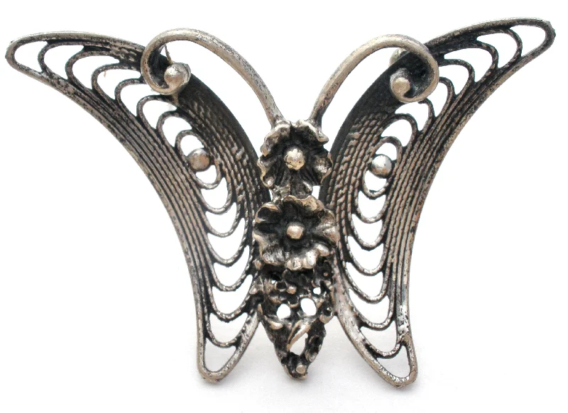 Ladies effortless daily brooches -Beau Butterfly Brooch Sterling Silver Vintage