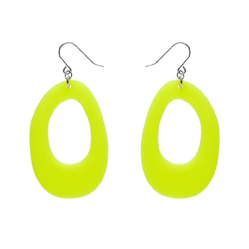 Ladies Earrings for Mom Shine-Erstwilder - Bold Hoop Drop Earrings - Neon Yellow