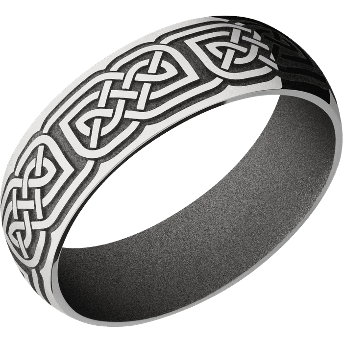 Ladies Rings Gift Glow-7mm wide Domed Inconel Ring with Polish Finish / Celtic 17 Design and Gun Metal Grey Cerakote Accents / Gun Metal Grey Cerakote Sleeve