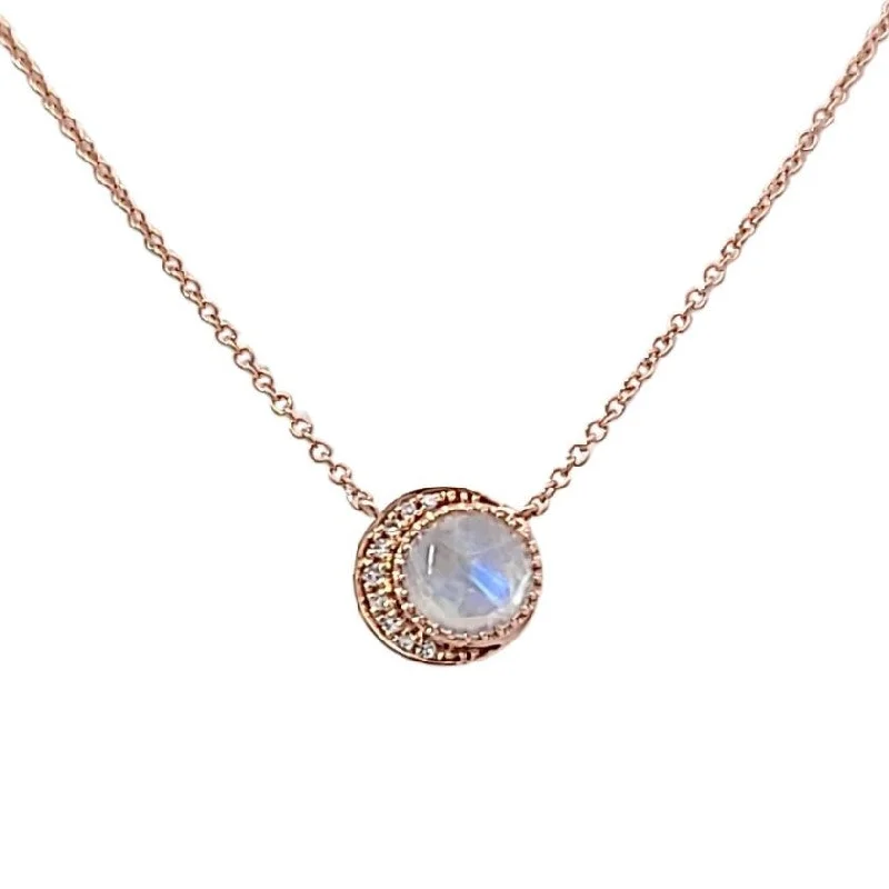 Ladies flowing pendant necklaces -Mini Moon Phase Necklace in Rose Gold