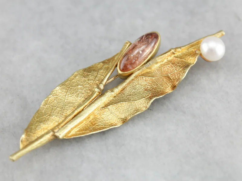 Ladies stellar shine brooches -Ann Krupp Sunstone Leaf Gold Brooch