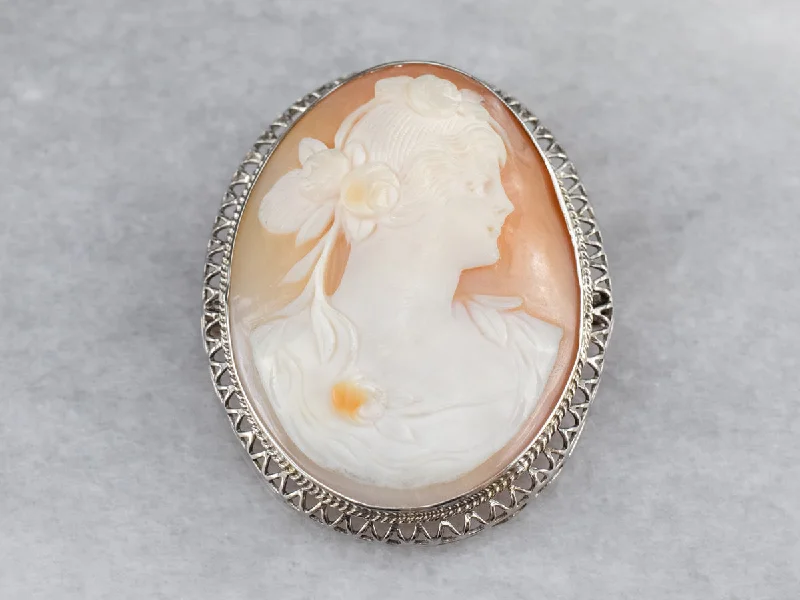 Ladies initial glow brooches -Art Deco Filigree Cameo Brooch