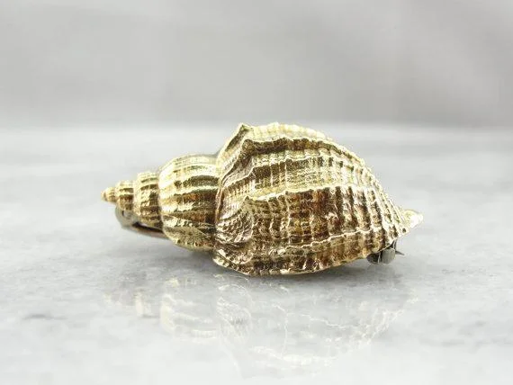 Ladies intricate filigree brooches -Detailed Gold Conch Shell Brooch