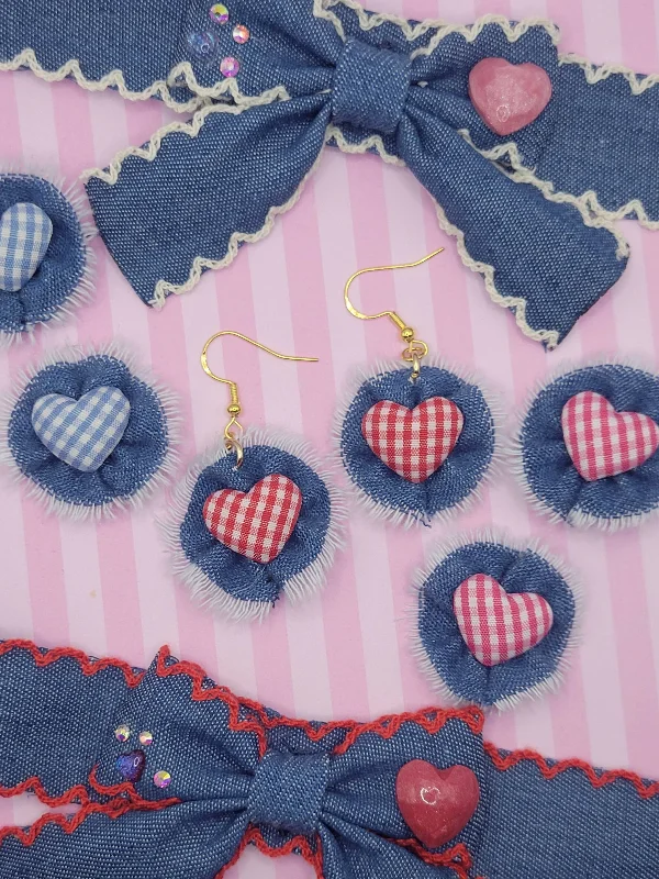 Ladies Earrings for Mom Shine-Jean Rosette Gingham Heart Dangle Earrings